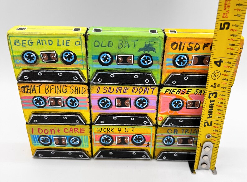 Handpainted Cassette Tape Wood Sculpture: Retro Pop Art Mix Tape immagine 9