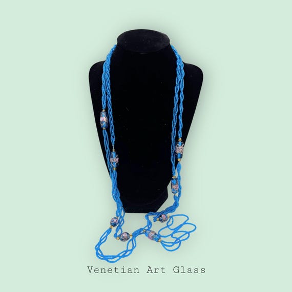 Vintage Venetian Wedding Cake Bead Necklace: 1960s Italian Art Glass