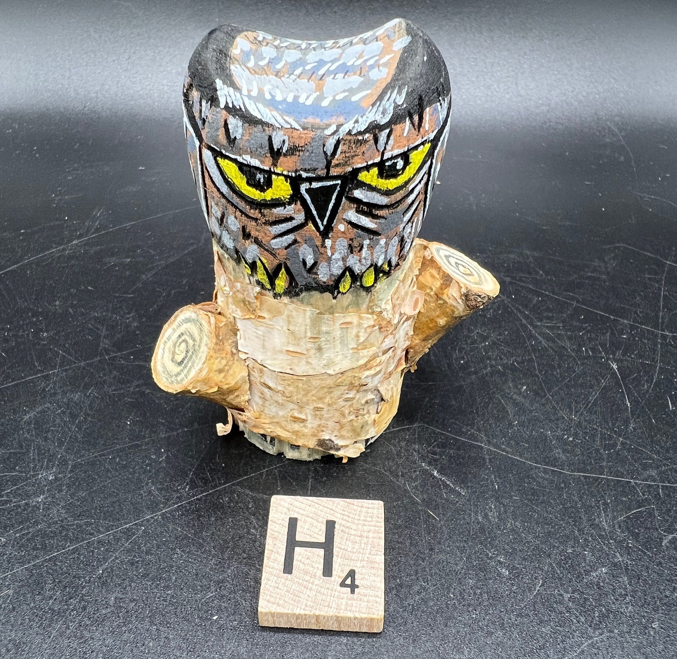 Hand Carved Owl Sculpture: OOAK Angry Bird Wood Figure, Artist Signed