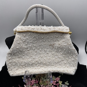 Vintage Beaded Purse Micro Beaded Evening Clutch Vtg Hong Kong White Evening Bag Vintage Accessory MCM Beaded Purse Vtg Purse Collector Gift