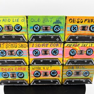 Handpainted Cassette Tape Wood Sculpture: Retro Pop Art Mix Tape immagine 2