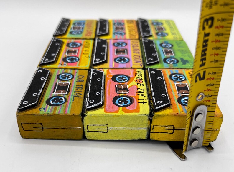 Handpainted Cassette Tape Wood Sculpture: Retro Pop Art Mix Tape immagine 10