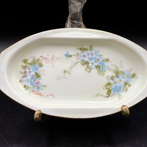Antique Hand Painted Trinket Dish Austrian Porcelain Forget Me Nots Vtg Vanity Dish Artisan Signed Hand Painted Floral Porcelain Antique