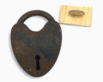 Antique Iron Heart Lock, 1900s Primitive Rustic Decor (No Key)