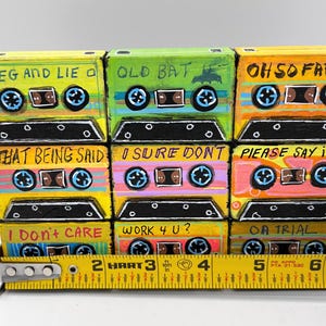 Handpainted Cassette Tape Wood Sculpture: Retro Pop Art Mix Tape immagine 8