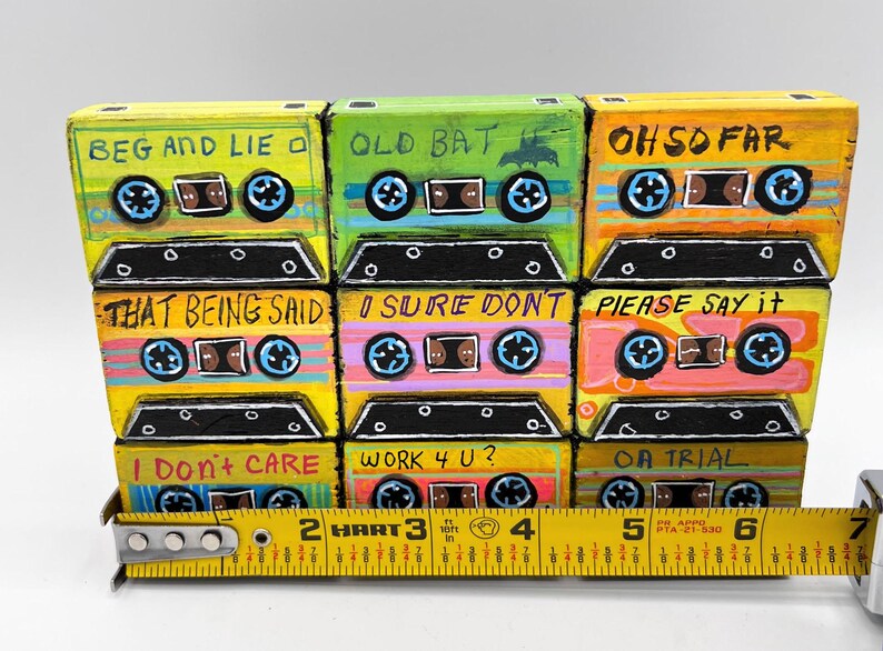 Handpainted Cassette Tape Wood Sculpture: Retro Pop Art Mix Tape immagine 8