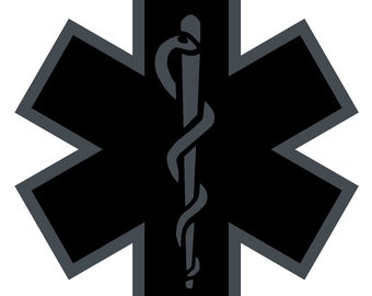 Black Subdued Reflective Vinyl Star Of Life Car or Fire Helmet Decal multiple sizes