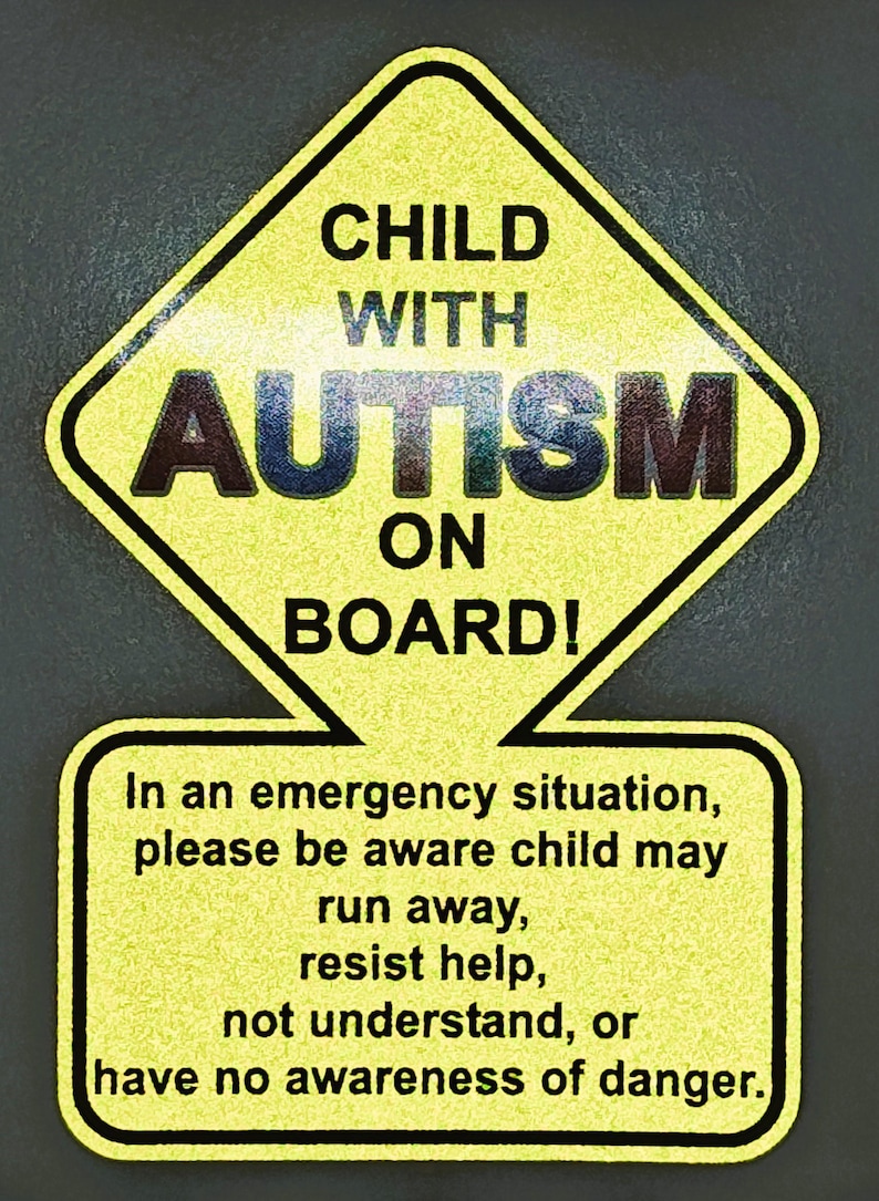 REFLECTIVE Hi Viz Fluorescent Yellow Autism Awareness Child on Board ...