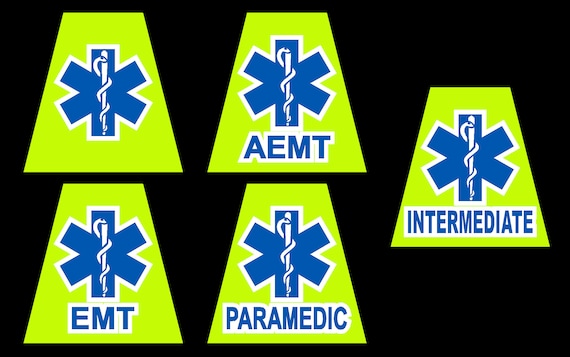 Reflective Fluorescent Yellow EMS Star of Life Fire Helmet Tetrahedron  You pick Plain Star, EMT, , Intermediate, AEMT or Paramedic