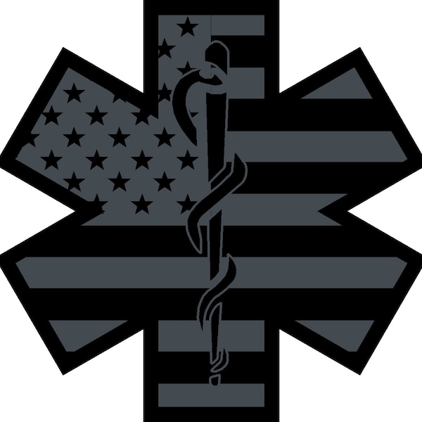 Subdued Black Reflective Vinyl American Flag Star Of Life Car or Fire Helmet Decal multiple sizes style #1