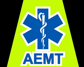 Reflective Fluorescent Yellow AEMT Star of Life Fire Helmet Tetrahedron  ALS EMS
