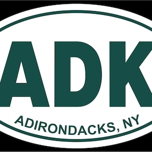 Adirondacks NY Green Oval car window bumper sticker decal 3&quot; x 5&quot; ADK