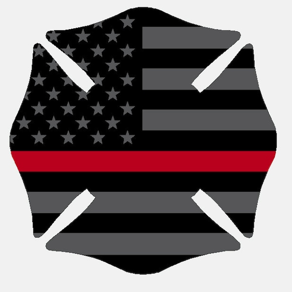 Black Subdued Reflective Vinyl Thin Red Line Flag Maltese Cross Car or Fire Helmet Decal multiple sizes