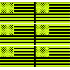 May include: Nine small American flag stickers with a black and yellow color scheme. The flags are arranged in three rows of three.