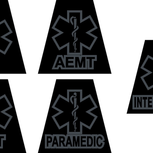 Reflective Subdued Black and Dark Grey EMS Star of Life Fire Helmet Tetrahedron  You pick Plain Star, EMT, , Intermediate, AEMT or Paramedic