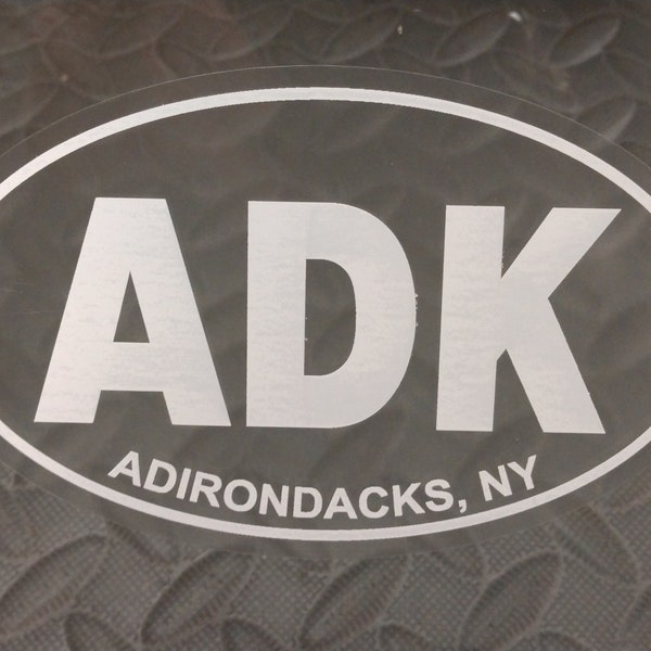 Adirondacks NY White/Clear Oval car window bumper sticker decal 3" x 5" ADK