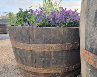 Large Wide (40cm tall) White Oak Reclaimed Barrel Whisky Whiskey Planter Rustic Tub Half Barrel Garden Flower Tree Shrub