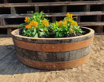 Recuperado 1/4 Whisky Whisky Oak Barrel Planter Herb Spice Garden Shallow Rustic Wooden
