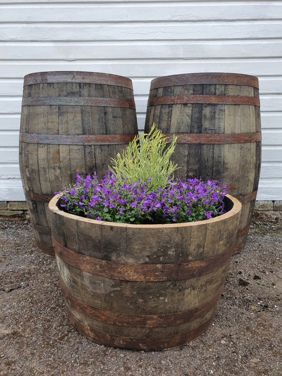Oak Barrel Whisky whiskey Planter Half Barrel Tub Rustic Garden Flower Pot Etsy