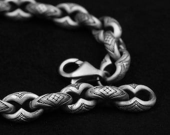 Oxidized Sterling Silver Gourmet Chain Bracelet, Men's Jewelry