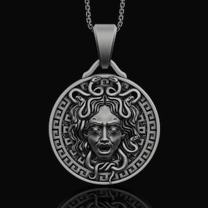 Gorgon Medusa Necklace Sterling Silver Jewelry Greek Pendant Women&#39;s & Men&#39;s Accessory Mythologic Ancient Greek Myth