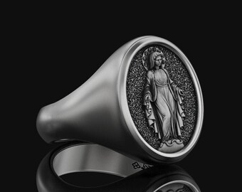 Religious Womens Gifts Ideas, 925 Sterling Silver Christmas, Accessory Birthday Mens Virgin Mary Ring, Holy Mother of Jesus