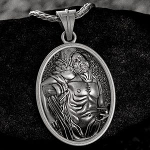 Saint Sebastian Pendant Necklace 925 Sterling Silver, St Sebastian Religious Medal, Patron Saint of Athletes Gift, Catholic Necklace Men