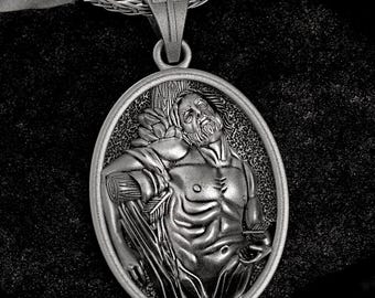 St Sebastian Patron Saint Medal Necklace for Female Bowlers  St. Sebastian Sterling Silver Religious Medal Necklace 24” Heavy Curb Chain display picture 1