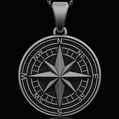 Silver Compass Necklace Men's Jewelry Father's Day Etsy