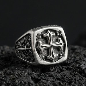 Anello con croce crociata in argento sterling – Gioielli cristiani