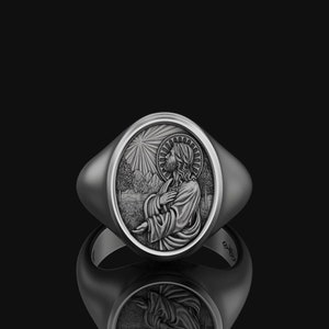 925 Silver Jesus Christ Prayer Ring Religious Gift Christian Jewelry Mens Accessory, Womens Silver Signet Ring, Savior Jesus, Catholic Ring