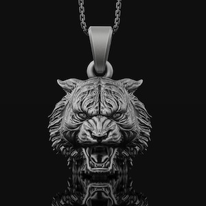Angry Tiger Charm Lion Necklace Wild Cat Jewelry Pendant For Men Animal Accessory For Women, Unisex, Memorial Gift Ideas