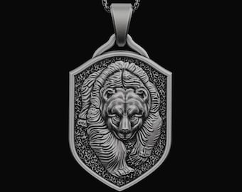 Men's Silver Bear Necklace Christmas Gift For Him Men's Wild Animal Pendant Grizzly Bear Pendant Personalized Jewelry