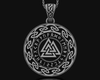 Silver Valknut Celtic Odin Trinity Pendant Necklace Pagan Jewelry Viking Accessory Gift For Him Her Women, Scandinavian