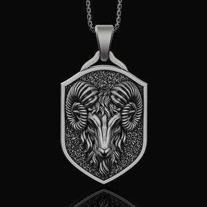 Gothic Ram Head Pendant Goat Charm Necklace Silver Aries Jewelry Astrology, Horoscope, April Christmas Gift For Her, Him