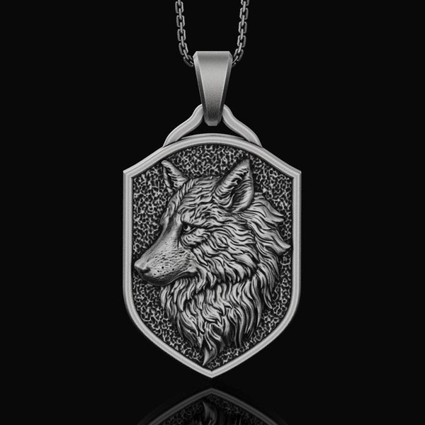 Silver Wolf Head Pendant Necklace For Women Men's Jewelry Spirit Animal Gift For Her, Him Moon Necklace Spirit Charm