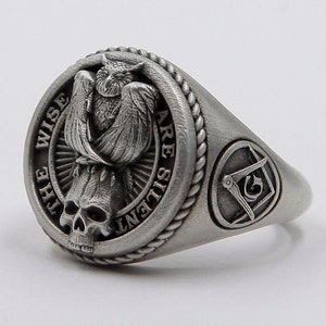 The Wise Are Silent Masonic Ring, Freemason Ring, Master, Masonry Signet Ring, Free Mason Ring, Silver Mason Jewelry, Freemason Jewelry