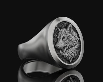 925 Silver Men Wolf Ring Gift for him Women Jewelry Wolf Accessory Sterling Silver, Men&#39;s Silver Ring, Women Gifts, Birthday Gift, Wild Wolf