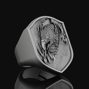 Silver American Eagle Ring Patriotic Jewelry For Men Accessory Gift For Him, Her, Sterling Silver Unisex Animal Ring