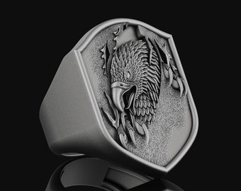 Silver American Eagle Ring Patriotic Jewelry For Men Accessory Gift For Him, Her, Sterling Silver Unisex Animal Ring