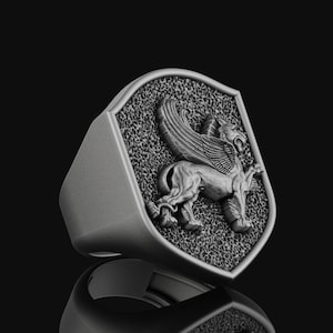 Silver Gryphon Ring Unisex Griffin Jewelry, Sterling Silver Gift For Her, Him, Mythological Accessory, Mythical Creature