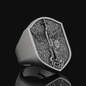 Silver St. Michael Ring, Religious Jewelry for Women & Men Christian Accessory, Archangel Valentine Gift Christianity
