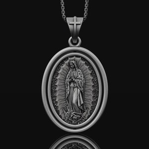 Collar giratorio de la Virgen de Guadalupe, colgante personalizado, regalo para ella, joyería cristiana, regalos religiosos, plata de ley, Virgen María