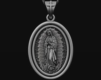 Lady Guadalupe Rotating Necklace Personalized Pendant Gift For Her, Christian Jewelry, Religious Gifts Sterling Silver Virgin Mary