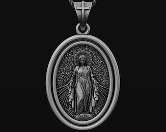Rotating Virgin Mary Necklace Sterling Silver Christian Gifts Catholic Jewelry Religious Pendant Amulet Medallion