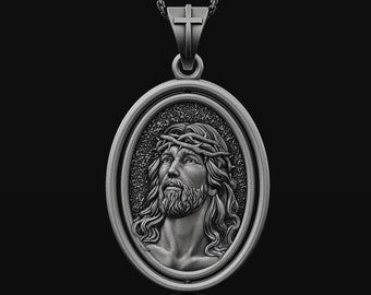 Silver Jesus Christ Necklace Christian Amulet Religious Medal Christmas Gift For Her Christmas, Anniversary, Unisex, Gold Jewelry