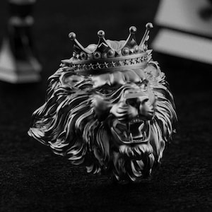 Pierścień Króla Lwa - Biżuteria Totemiczna Zwierzęca ze Srebra 925, Symbol Siły i Odwagi, Prezent dla Mężczyzn, Obrączka Oświadczenie Dzikiej Przyrody