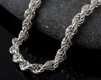Sterling Silver Rope Chain Necklace, Unisex 3mm Jewelry