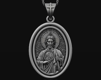 Rotating Saint Jude the Apostle Pendant Christian Amulet Unisex Religious Medallion Necklace Pendant Christianity Jewelry Christian Gifts