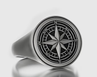 Silver Compass Ring, Compass Jewelry, Men's Ring, Women's Ring, Compass Accessory, Rose Gold, Gold, Rhodium Plated Memorial Gift
